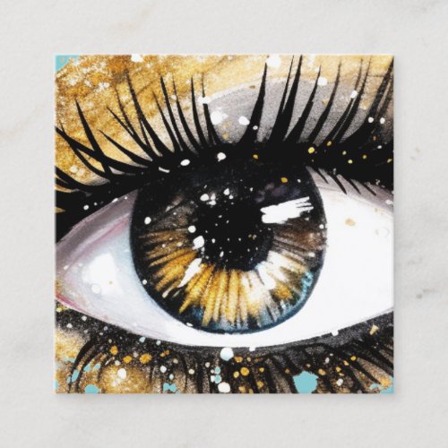 Girly Turquoise Gold Glitter Eyelash Makeup Artist Square Business Card