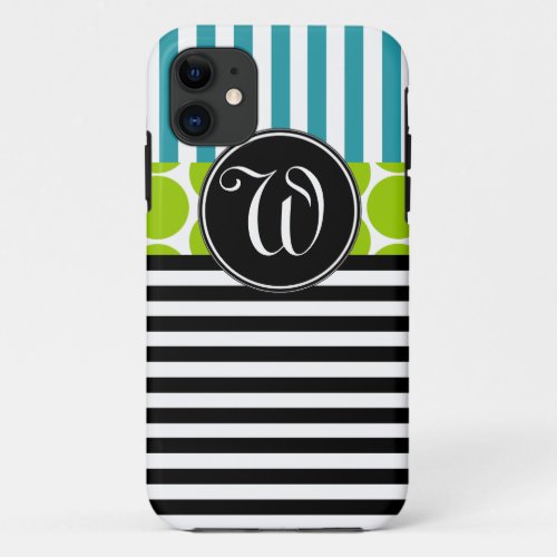 GIRLY TURQUOISE GREEN BLACK STRIPES iPHONE 5 CASE