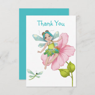 Girly Turquoise Green Pink Dragonfly Thank You Card