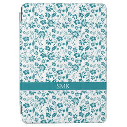 Girly Turquoise Teal Tropical Flowers Monogram iPad Air Cover