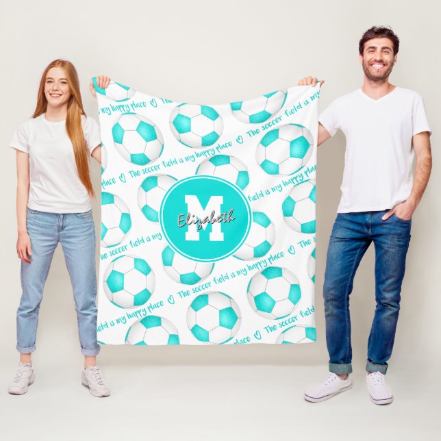 girly turquoise The soccer field is my happy place Fleece Blanket (In Situ)