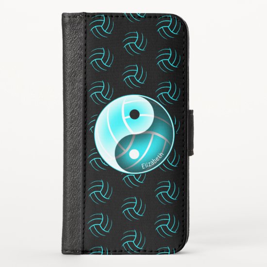 girly turquoise yin and yang w minimal volleyball iPhone x wallet case