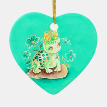 Girly Turtle Ceramic Ornament by ArtsyKidsy at Zazzle