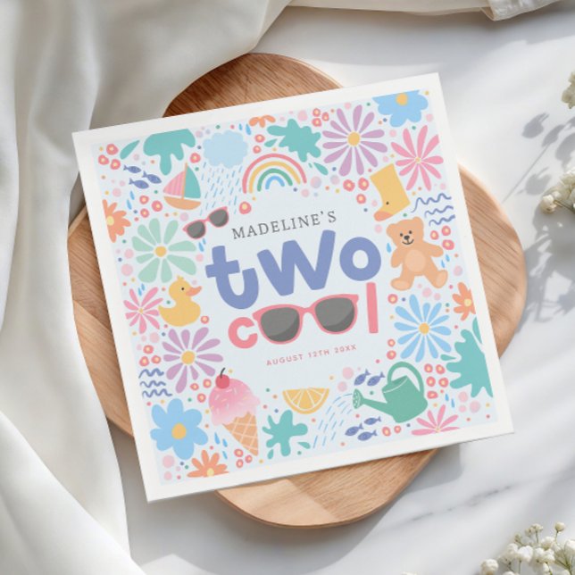 Girly Two Cool Summer Splash 2nd Birthday Napkins (Creator Uploaded)