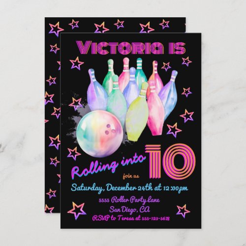 Girly tye dye pink Bowling Birthday Party Invitation