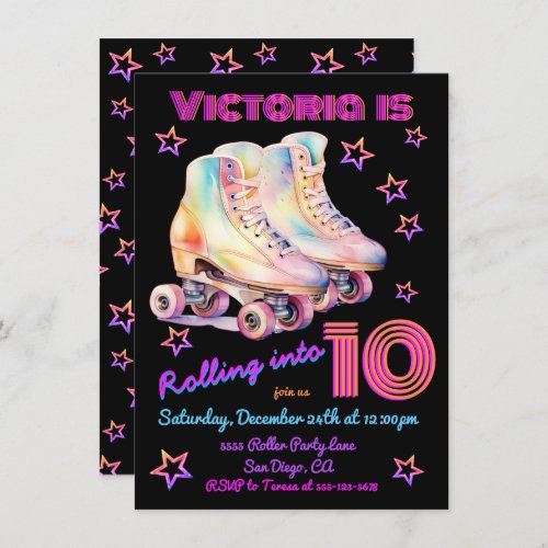 Girly tye dye pink Roller Skating Birthday Party Invitation