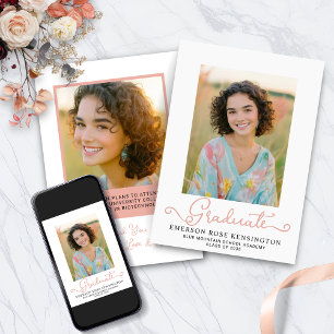 Girly Typography Hand Drawn Graduation Photo Announcement