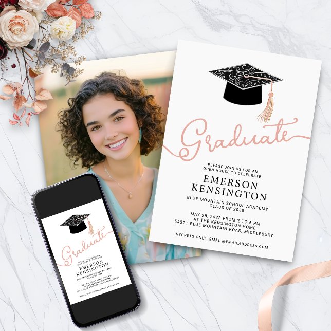 Girly Typography Hand Drawn Graduation Photo Invitation (Girly Typography Hand Drawn Graduation Photo Invitation with Digital Download)
