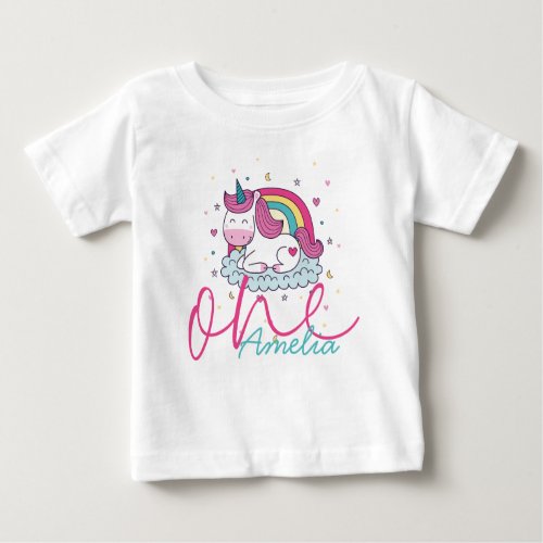 Girly Unicorn 1st Birthday Baby T_Shirt
