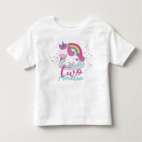 Girly Unicorn 2nd Birthday Party Toddler T_shirt