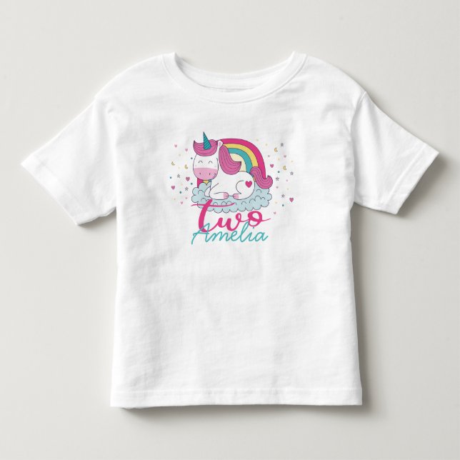 Girly Unicorn 2nd Birthday Party Toddler T-shirt (Front)