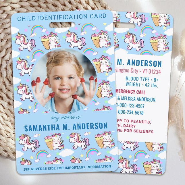 Girly Unicorn Custom Photo Child Identification Badge (Creator Uploaded)