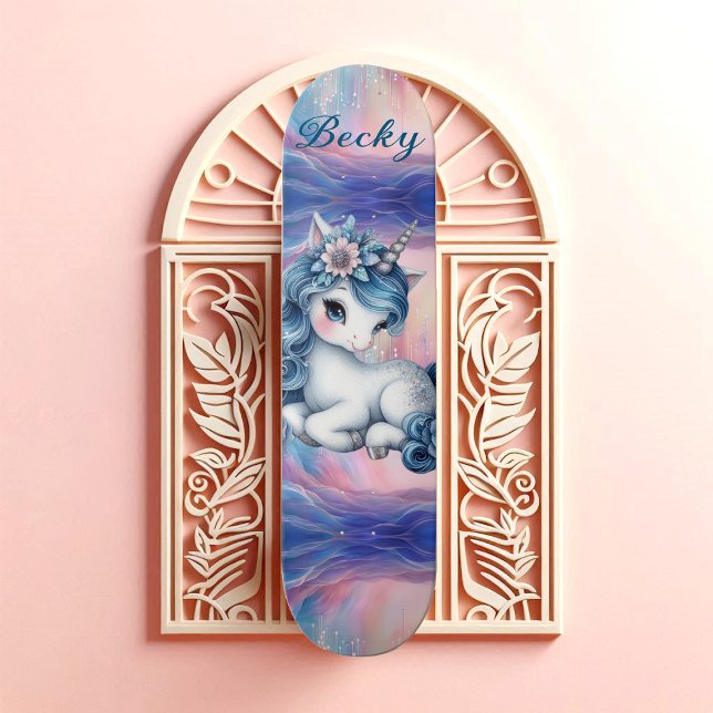 Girly Unicorn Fairy Dust Pink Shimmer Blue Mystic  Skateboard (Girly Unicorn Fairy Dust Pink Shimmer Blue Mystic Skateboard)