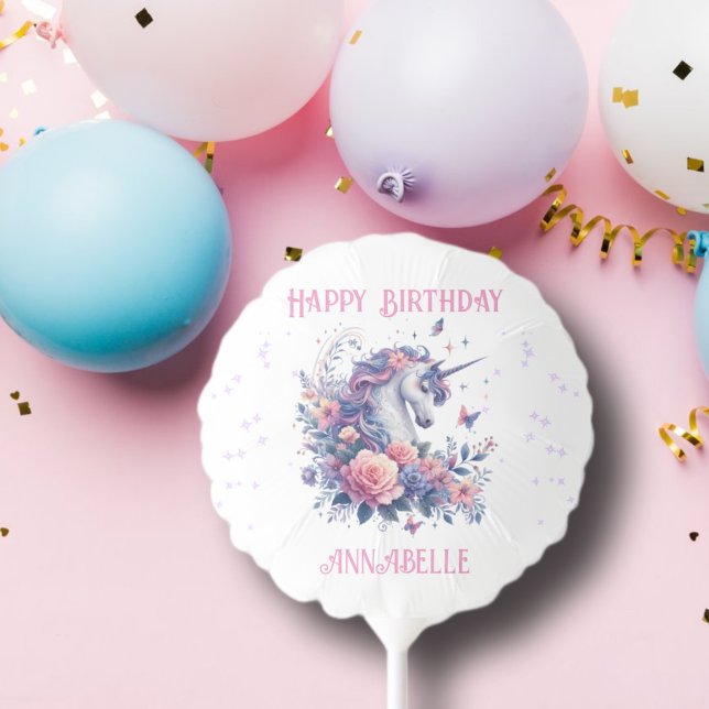 Girly Unicorn Flowers Pink Purple Girl Birthday  Balloon (Creator Uploaded)