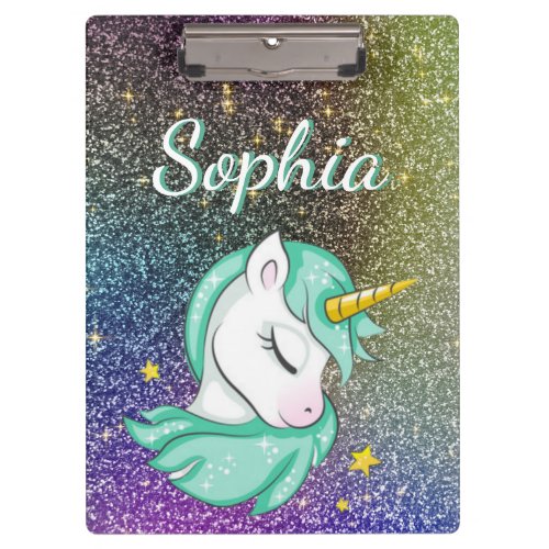 Girly Unicorn Gold Glitter Ombre Galaxy Rainbow  Clipboard