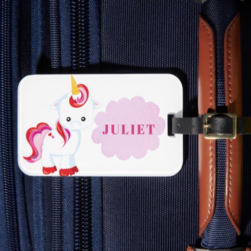 Girly Unicorn Pink Travel Vacation Kids ID Luggage Tag