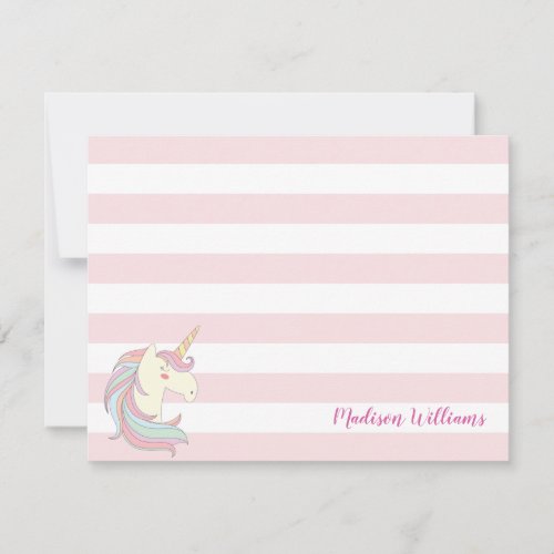 Girly Unicorn Pony Magical Horse Cute Pink Stripes Note Card