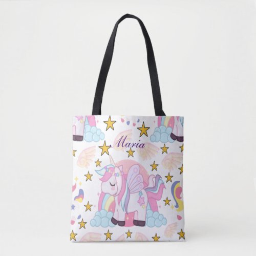 Girly Unicorn Rainbow Magical Name Personalized Tote Bag