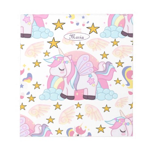 Girly Unicorn Rainbow Stars Custom Name  Notepad