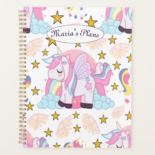 Girly Unicorn Rainbow Stars Custom Name Planner