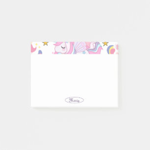 Girly Unicorn Rainbow Stars Custom Name Post-it Notes