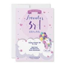 Girly Unicorn Themed Birthday Invitation