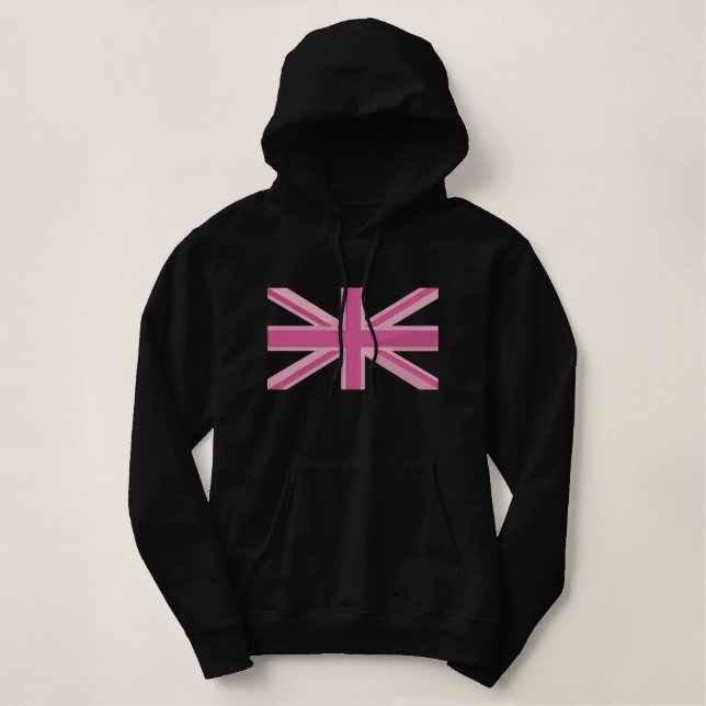 Girly Union Jack Flag England Swag Embroidery Embroidered Hoodie (Design Front)