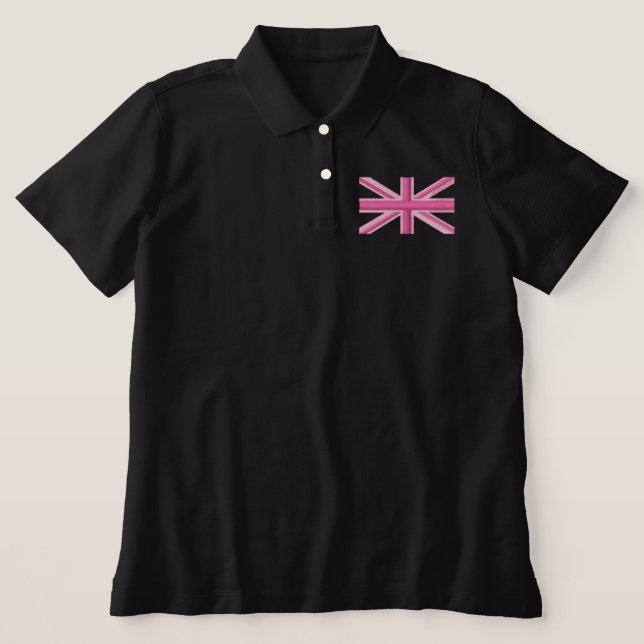Girly Union Jack Flag England Swag Embroidery Embroidered Polo Shirt (Design Front)