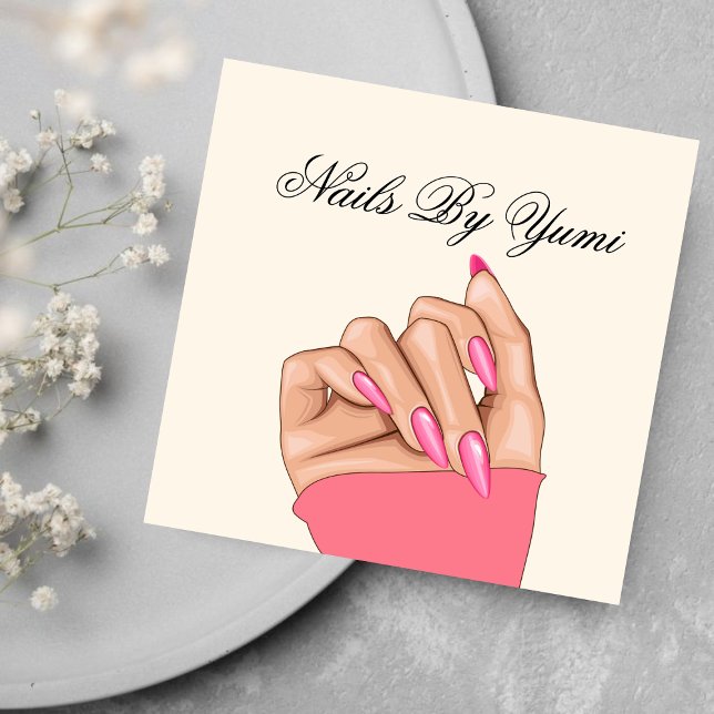 Girly Unique Pink Nail Manicurist Beauty Square Business Card (Creator Uploaded)