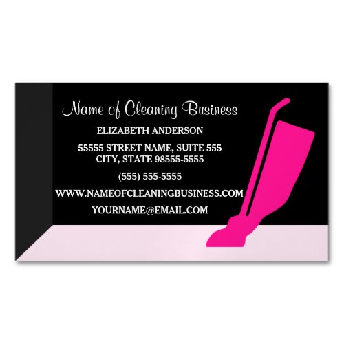 Girly Vacuum Pink and Black Housekeeping Service Magnetic Business Card