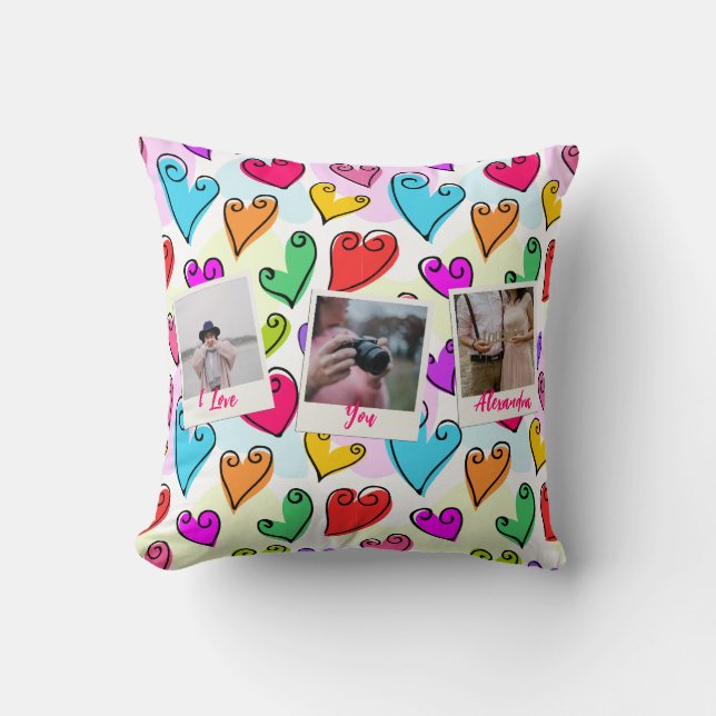 Girly Vibrant Hearts Cute Romantic Valentine Photo Throw Pillow (Front)