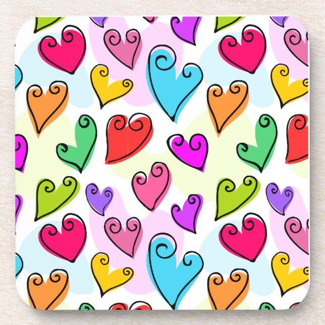Girly Vibrant Hearts Cute Romantic Valentines Day Beverage Coaster (Front)