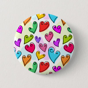 Girly Vibrant Hearts Cute Romantic Valentines Day Button