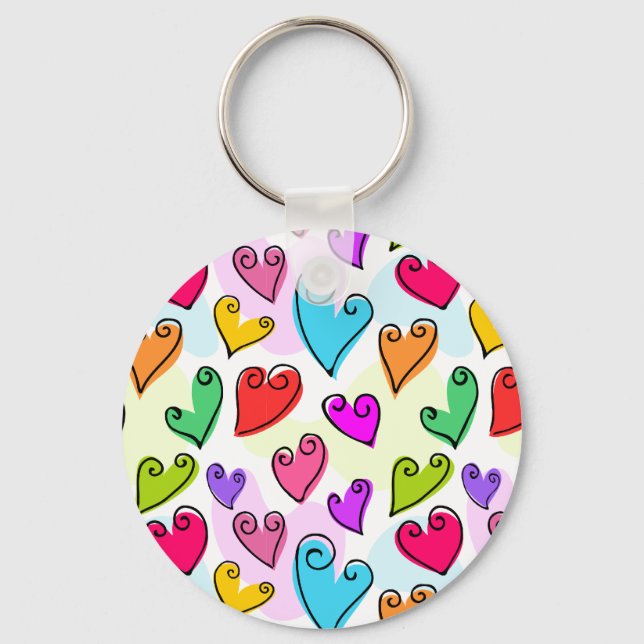 Girly Vibrant Hearts Cute Romantic Valentines Day Keychain (Front)