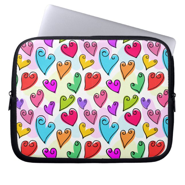 Girly Vibrant Hearts Cute Romantic Valentines Day Laptop Sleeve (Front)