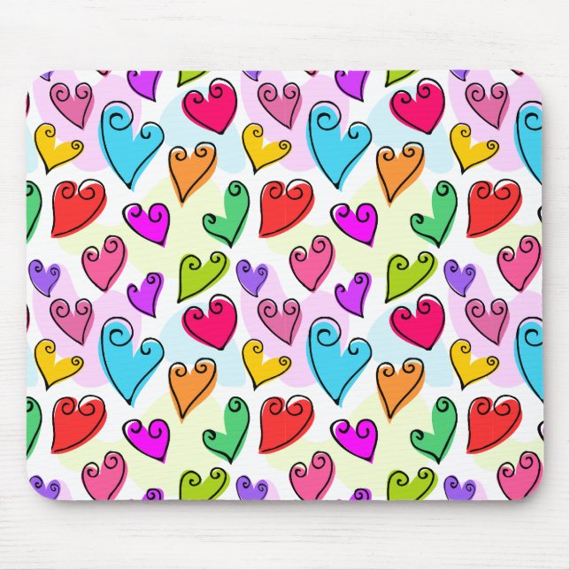 Girly Vibrant Hearts Cute Romantic Valentines Day Mouse Pad (Front)