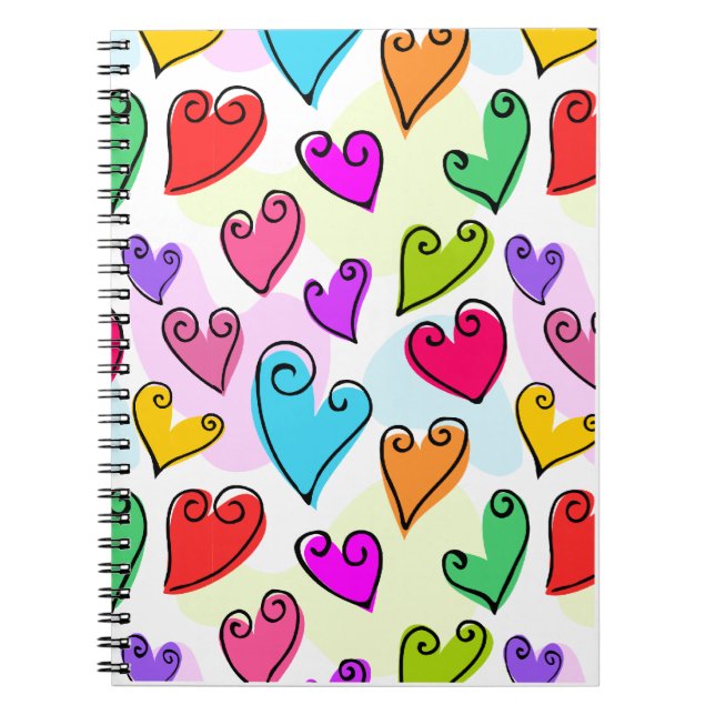Girly Vibrant Hearts Cute Romantic Valentines Day Notebook (Front)