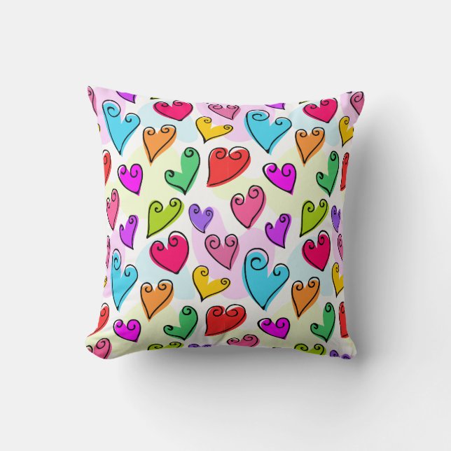 Girly Vibrant Hearts Cute Romantic Valentines Day Throw Pillow (Front)