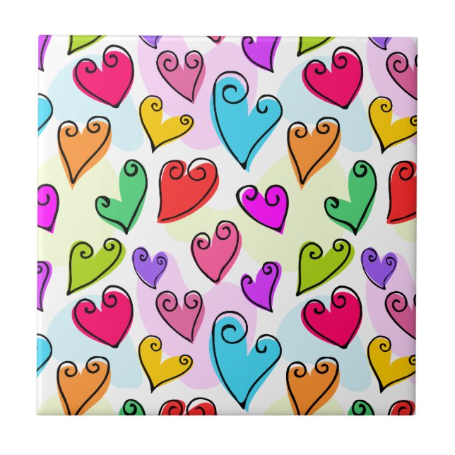 Girly Vibrant Hearts Cute Romantic Valentines Day Tile (Front)