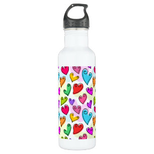 Girly Vibrant Hearts Cute Romantic Valentines Day Water Bottle