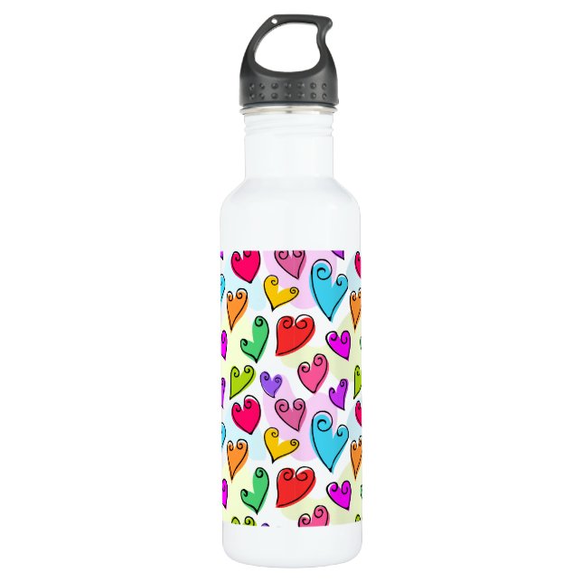 Girly Vibrant Hearts Cute Romantic Valentines Day Water Bottle (Front)