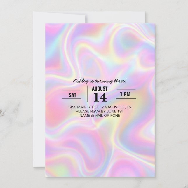 Girly Vibrant Pastel Holographic Swirl Design      Invitation (Front)