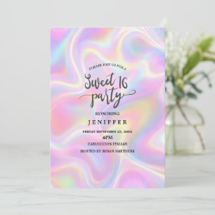 Girly Vibrant Pastel Holographic Swirl Design Invitation