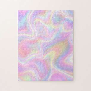 Girly Vibrant Pastel Holographic Swirl Design Jigsaw Puzzle