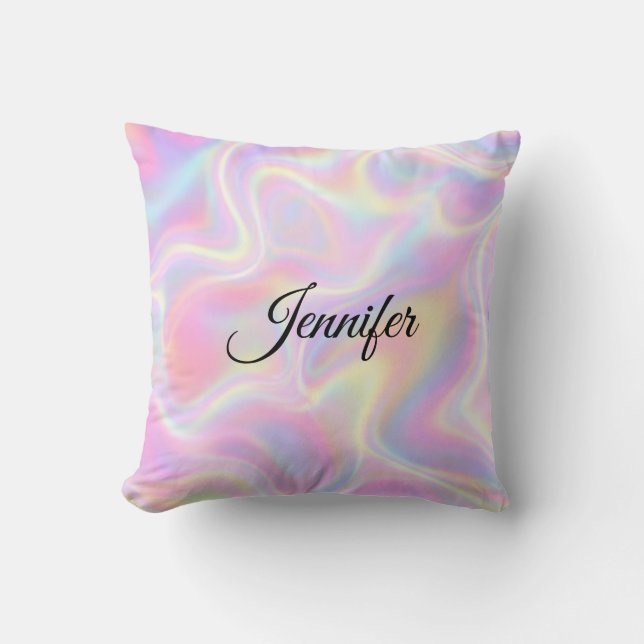 Girly Vibrant Pastel Holographic Swirl Design      Throw Pillow (Front)
