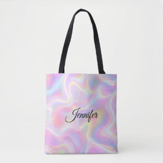 Girly Vibrant Pastel Holographic Swirl Design      Tote Bag
