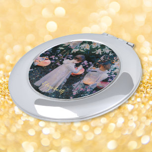 Girly Vintage Art Elegant Gold Monogram Birthday Compact Mirror