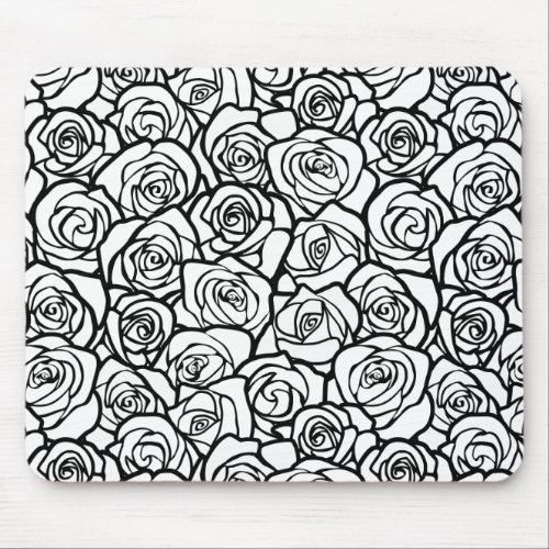 Girly Vintage black and white roses Mouse Pad