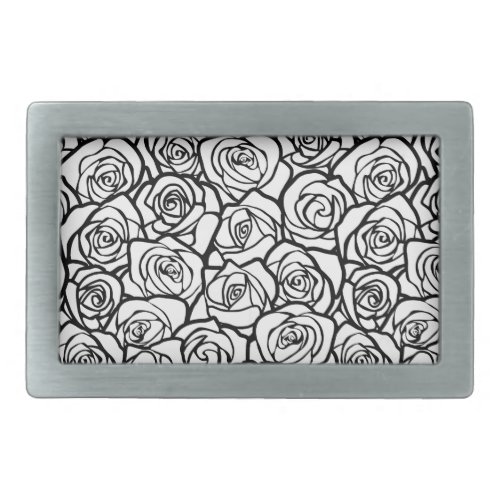 Girly Vintage black and white roses Rectangular Belt Buckle