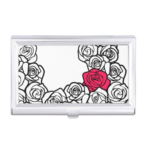 Girly Vintage black pink and white roses Business Card Holder